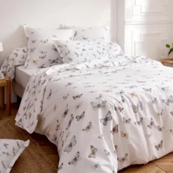 Drap plat percale de coton 80 fils motif papillons