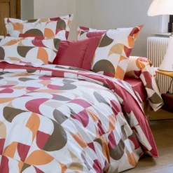 Drap plat percale de coton géométrique