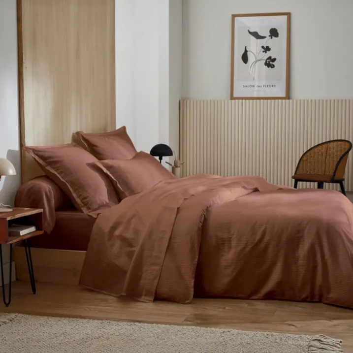 Drap satin de coton rayures ton sur ton