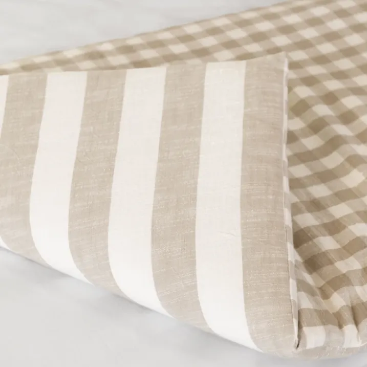 Édredon réversible coton flammé motifs rayures et vichy LOURMARIN