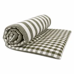 Édredon réversible coton flammé motifs rayures et vichy LOURMARIN