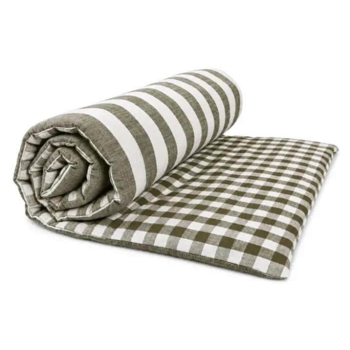 Édredon réversible coton flammé motifs rayures et vichy LOURMARIN