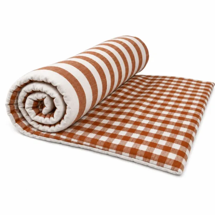 Édredon réversible coton flammé motifs rayures et vichy LOURMARIN