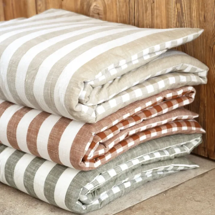 Édredon réversible coton flammé motifs rayures et vichy LOURMARIN