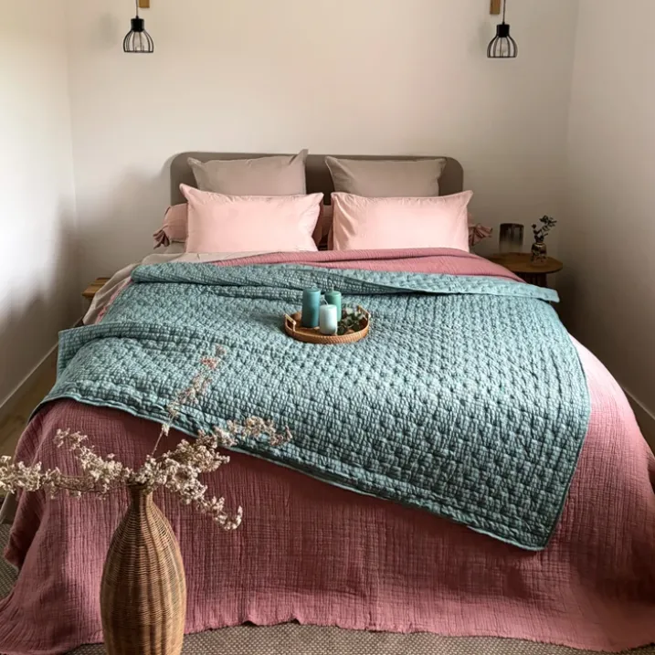 Edredon ou jeté de lit matelassé microfibre
