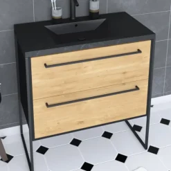 Ensemble caisson à tiroirs vasque et miroir simple