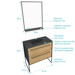 Ensemble caisson à tiroirs vasque et miroir simple