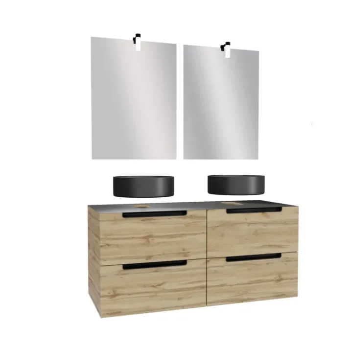 Ensemble de salle de bains avec 2 vasques rondes et 2 miroirs rectangulaires à led