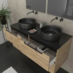 Ensemble de salle de bains avec 2 vasques rondes et 2 miroirs rectangulaires à led