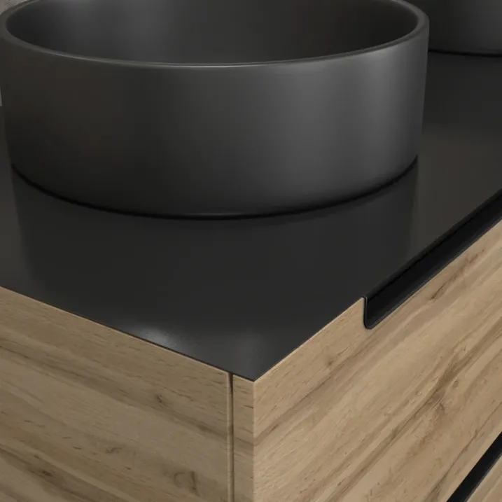 Ensemble de salle de bains avec 2 vasques rondes et 2 miroirs rectangulaires à led