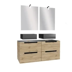 Ensemble de salle de bains avec 2 vasques et miroirs rectangulaires à led