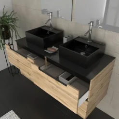 Ensemble de salle de bains avec 2 vasques et miroirs rectangulaires à led