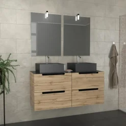 Ensemble de salle de bains avec 2 vasques et miroirs rectangulaires à led