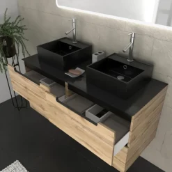 Ensemble de salle de bains avec 2 vasques et 1 miroir rectangulaires à led