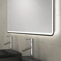 Ensemble de salle de bains avec 2 vasques et 1 miroir rectangulaires à led