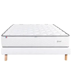 Ensemble literie ferme 20 cm en mousse haute densité avec sommier tapissier blanc