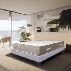 Ensemble matelas ferme avec ressorts ensachés 26 cm et sommier tapissiergris