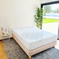 Ensemble matelas mémoire de forme 24 cm avecsommier beige