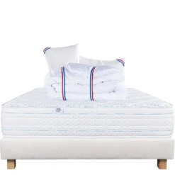 Ensemble Matelasépaisseur 24 cm, ferme, face été/hiver + sommier beige ep20cm + 2 oreillers + couette
