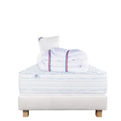 Ensemble Matelasépaisseur 24 cm, ferme, face été/hiver + sommier beige ep20cm + 2 oreillers + couette