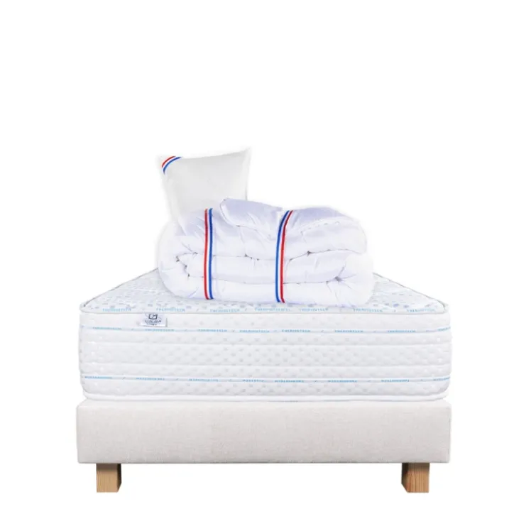 Ensemble Matelasépaisseur 24 cm, ferme, face été/hiver + sommier beige ep20cm + 2 oreillers + couette