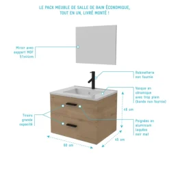 Ensemble meuble vasque + miroir finition bois