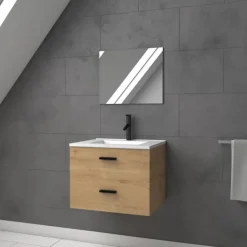 Ensemble meuble vasque + miroir finition bois