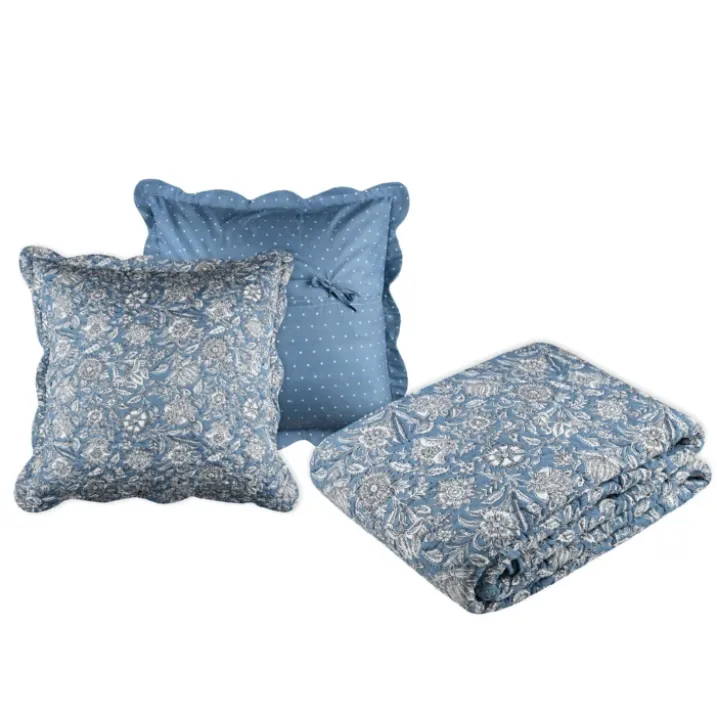 Ensemble réversible boutis et taies au style fleuri