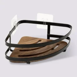 Etagère de douche d'angle sans perçage en bois