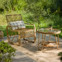 Fauteuil de jardin carré en rotin tressé avec accoudoirs