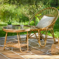 Fauteuil de jardin rond en rotin tressé