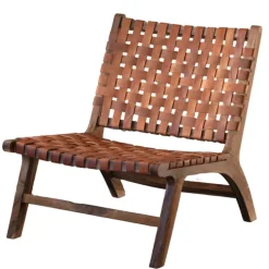 Fauteuil Lounge bois de noyer et cuir