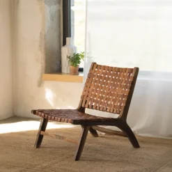 Fauteuil Lounge bois de noyer et cuir