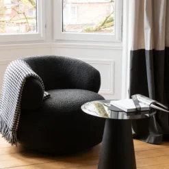 Fauteuil pivotant rond en bouclette