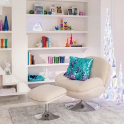 Fauteuil relax et repose pied effet velours texturé