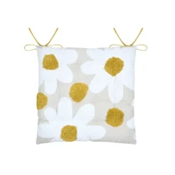 Galette de chaise en polycoton capitonnée à motif marguerites