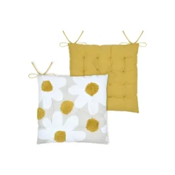 Galette de chaise en polycoton capitonnée à motif marguerites