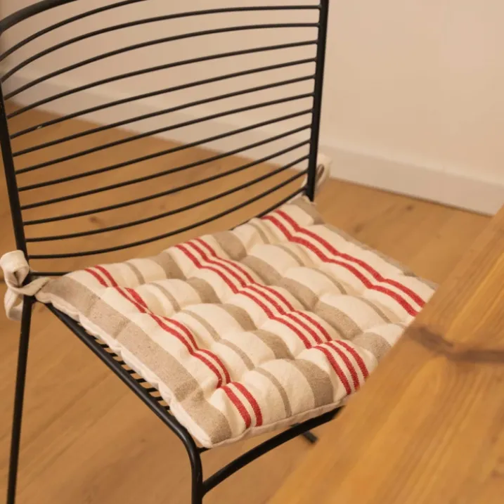 Galette de chaise matelassée à rayures en toile canevas