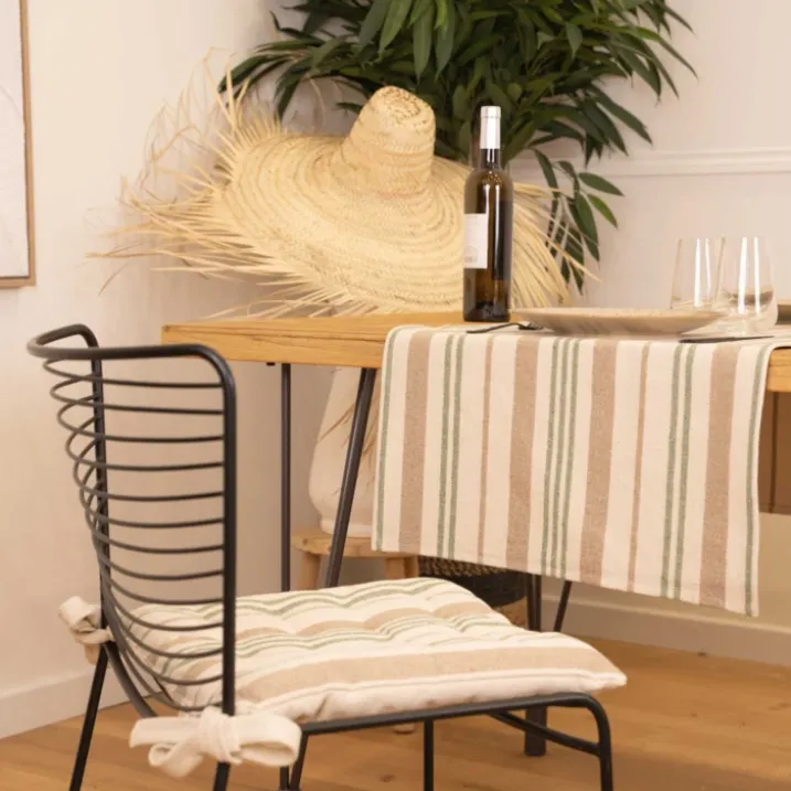 Galette de chaise matelassée à rayures en toile canevas