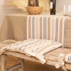Galette de chaise matelassée à rayures en toile canevas