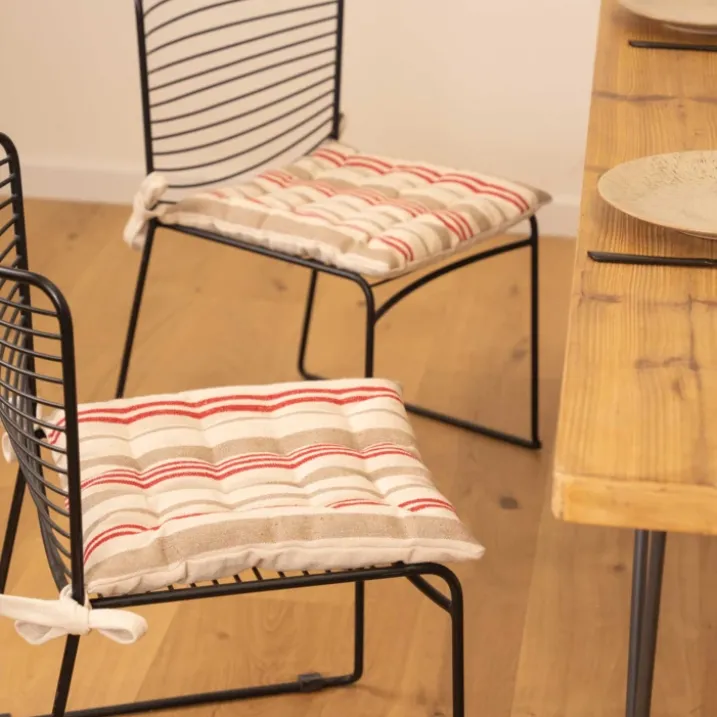 Galette de chaise matelassée à rayures en toile canevas