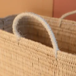 Grand panier en paille et anse coton Hassira