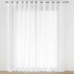 Grand Voilage à Oeillets Blanc Effet Lin Tissé