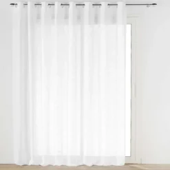 Grand Voilage à Oeillets Blanc Effet Lin Tissé