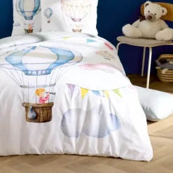 Housse de couette enfant percale de coton montgolfière