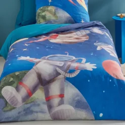 Housse de couette enfant percale de coton astronaute et fusée