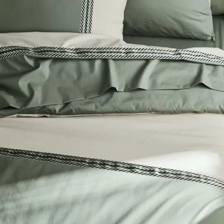 Housse de couette en percale de coton au galon géométrique