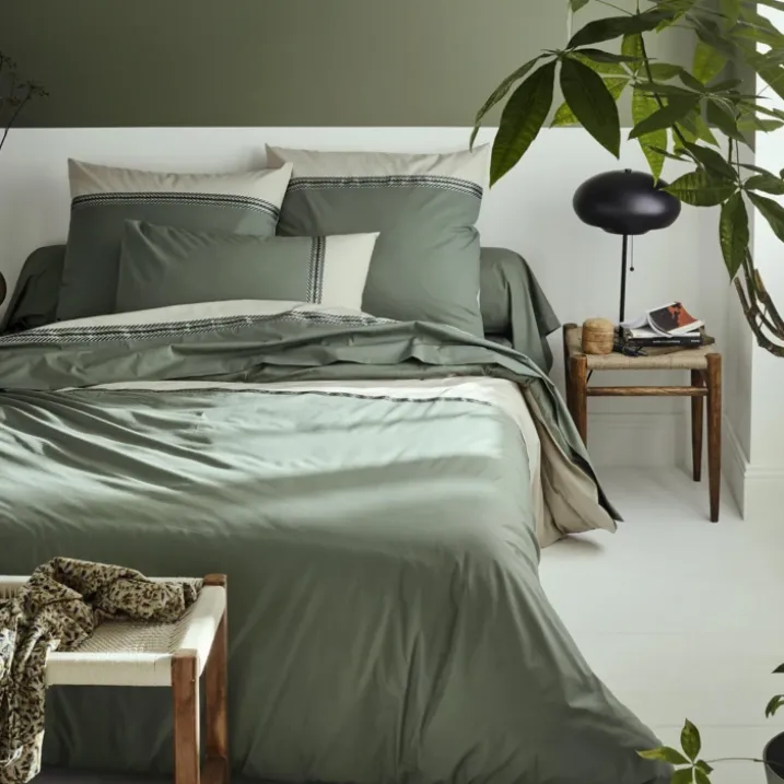 Housse de couette en percale de coton au galon géométrique