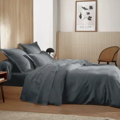 Housse de couette satin de coton rayures ton sur ton