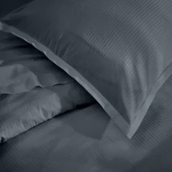 Housse de couette satin de coton rayures ton sur ton